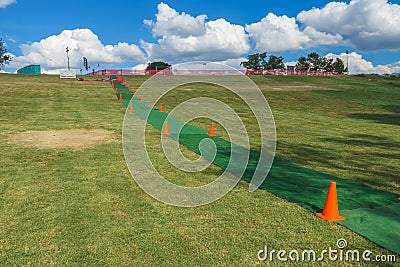 Carpeted path to a triathlon transition zone Editorial Stock Photo