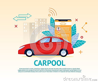 Carpool Application Banner. Travel Transport Rent. Vector Illustration