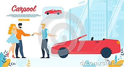 Carpool Banner, Man Give Car Key to Young Couple Vector Illustration