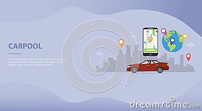 Carpool car sharing concept technology for website template or landing homepage banner - vector Cartoon Illustration