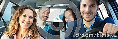 Carpool Ride Share. Group Of Friends Stock Photo