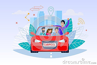 Carpool Service Illustration. Weekend Journey. Vector Illustration