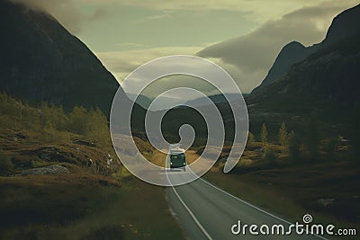 Carpooling norwegian landscape road. Generate Ai Stock Photo