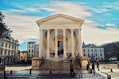 The carre temple of Nimes, a roman monument aged 2000 years old, Nimes, Occitanie, France Editorial Stock Photo