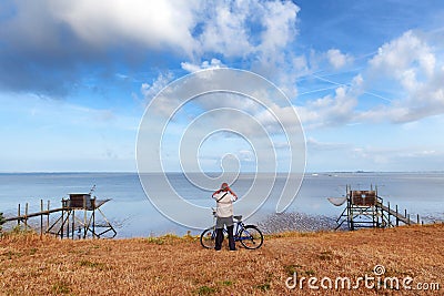 The carrelet fishing huts in Angoulins coast Editorial Stock Photo