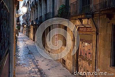 Carrer dels Tallers street early in the morning. Stock Photo