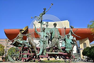 `A Carriage with Clowns` sculpture ,Bucharest Editorial Stock Photo