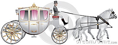 Carriage, horse-drawn white wedding crew Vector Illustration