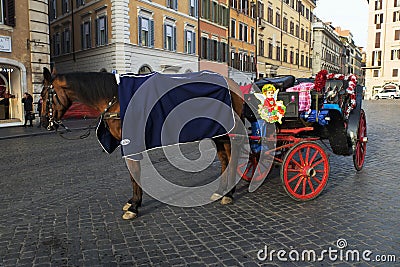 Carriage horse in Piazza di Spagna Editorial Stock Photo