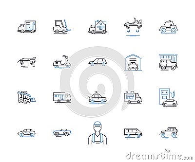 Carriage line icons collection. Mobility, Travel, Horse-drawn, Ride, Elegance, Vintage, Roadway vector and linear Vector Illustration