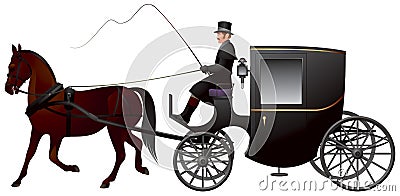 Carriage, One Horse Brougham Cab Vector Illustration