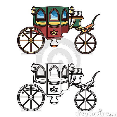 Carriage for queen or icons of victorian chariot Vector Illustration