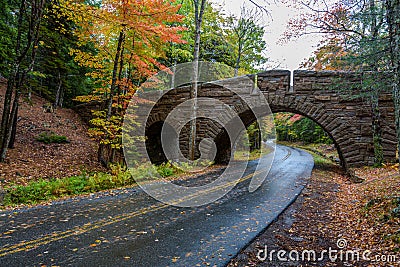 Arched Carriage Road Bridge, Acadia Natinal Park, Maine Stock Photo