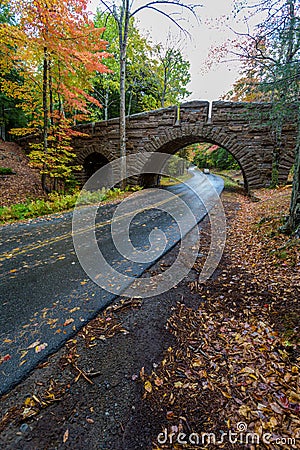 Stone Carriage Road Bridge, Acadia Natinal Park, Maine Stock Photo