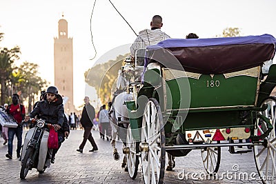 Carriages on the streets of Marrakesh. Editorial Stock Photo