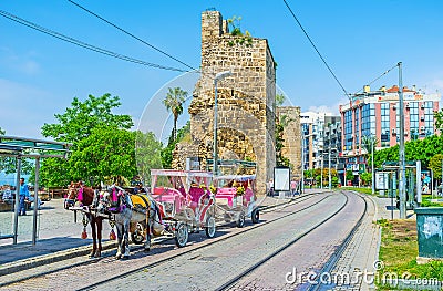 The carriages on tram station Editorial Stock Photo