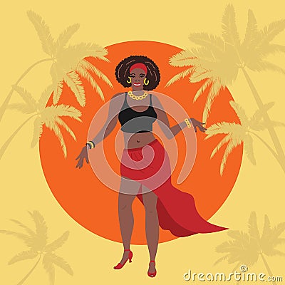 Carribean, latin or african american woman dancing salsa, bachata, merengue, cha-cha, mambo or aother dance. Cartoon Illustration