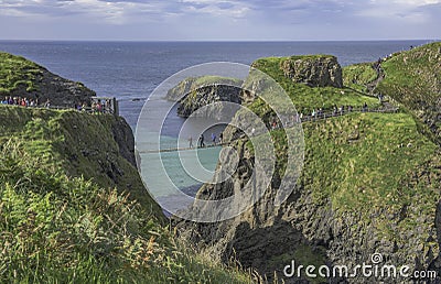 Carrick-a-Rede Rope Bridge a famous rope bridge near Ballintoy in County Antrim in Northern Ireland Stock Photo