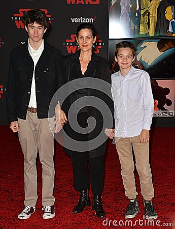 Carrie-Anne Moss & sons Jaden Roy & Owen Roy Editorial Stock Photo