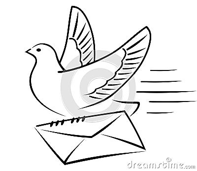 Carrier-pigeon with letter. Vector Illustration