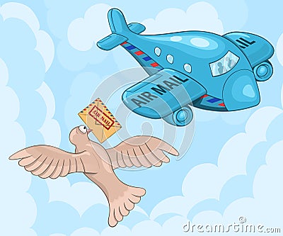 Carrier pigeon and plane Vector Illustration