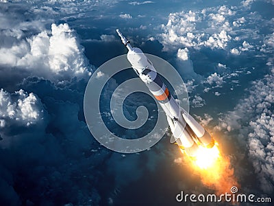 Carrier Rocket Launch In The Clouds Stock Photo