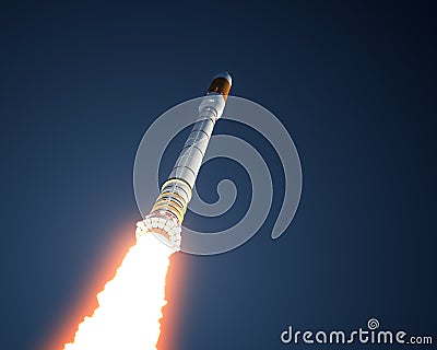 Carrier Rocket Takes Off In The Sky Stock Photo