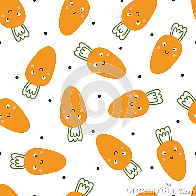 Carrot baby seamless pattern cute design for kids hand drawn in cartoon style Used for printing, wallpaper, decoration, textiles. Vector Illustration