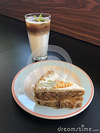 Carrot cake and coffee latte Stock Photo