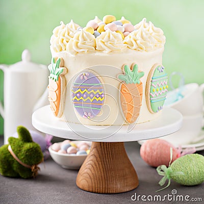 Carrot cake with frosting for Easter Stock Photo