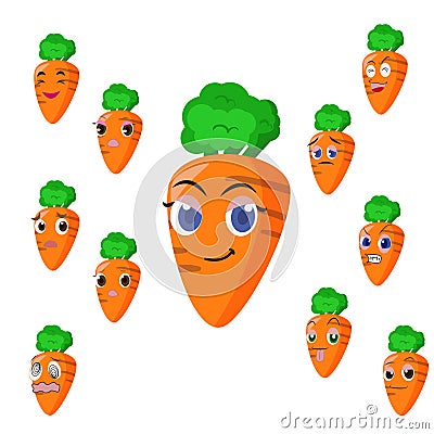 Carrot cartoon with many expressions Vector Illustration