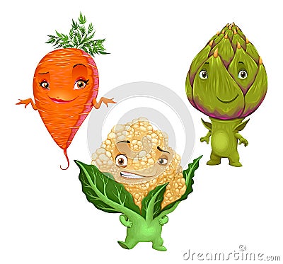 Carrot, Cauliflower and Artichoke Vector Illustration