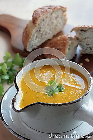 Carrot and coriander soup Stock Photo