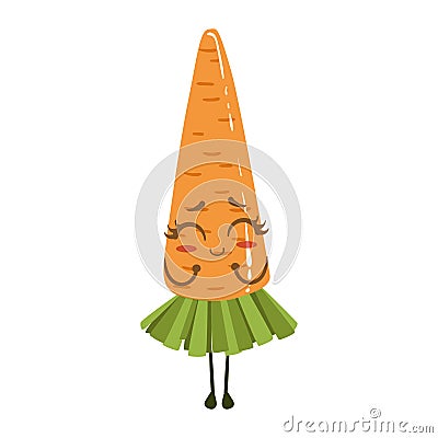 Carrot Cute Anime Humanized Smiling Cartoon Vegetable Food Character Emoji Vector Illustration Vector Illustration