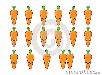 Carrot cute kawaii mascot. Set kawaii food faces Stock Photo
