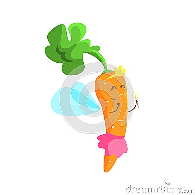 Carrot Dressed As Fairy Princess With Diadem And Skirt, Part Of Vegetables In Fantasy Disguises Series Of Cartoon Silly Vector Illustration