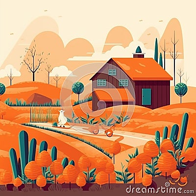 carrot farm scene illustration Cartoon Illustration