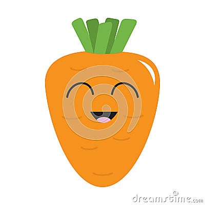 Carrot with leaves icon. Orange color. Vegetable collection. Fresh farm healthy food. Smiling face. Cute cartoon character. Educat Vector Illustration