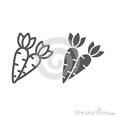 Carrot line and glyph icon, easter and vegetable, root sign, vector graphics, a linear pattern on a white background Vector Illustration