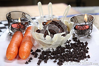 Chocolate carrot halwa, Chocolate carrot dessert Stock Photo