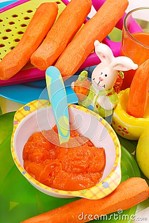 Carrot puree for baby Stock Photo