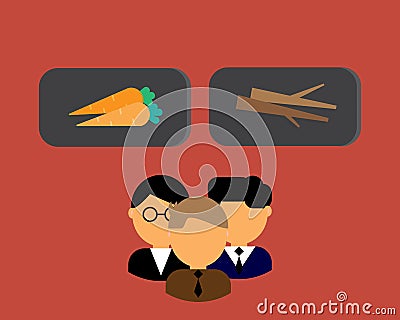 Carrot and stick to choose for employee to motivate or punish them to reach the goal Vector Illustration