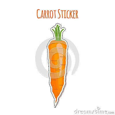 Carrot sticker made in cartoon flat style. Label for markets Vector Illustration