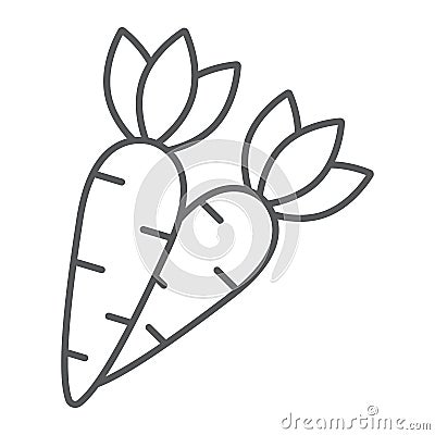 Carrot thin line icon, easter and vegetable, root sign, vector graphics, a linear pattern on a white background, eps 10. Vector Illustration