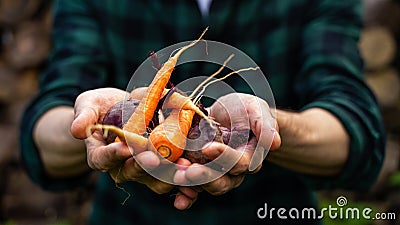 Carrots and beets in the farmer hands Stock Photo
