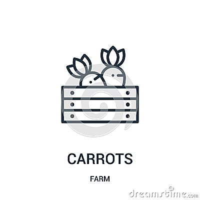 carrots icon vector from farm collection. Thin line carrots outline icon vector illustration. Linear symbol for use on web and Vector Illustration