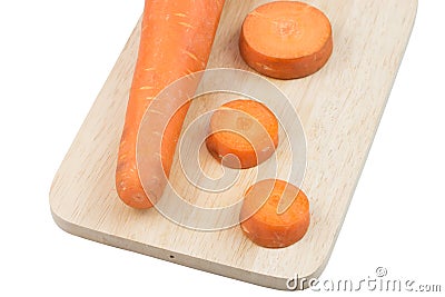 Carrots slice on cutting board on white background. Stock Photo