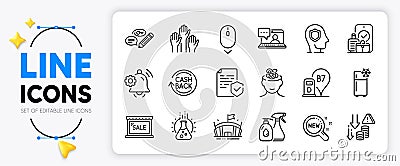 Carry-on baggage, Refrigerator and Scroll down line icons. For web app. Vector Stock Photo