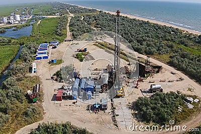 Carrying out repair of an oil well Stock Photo