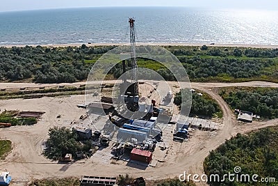 Carrying out repair of an oil well Stock Photo